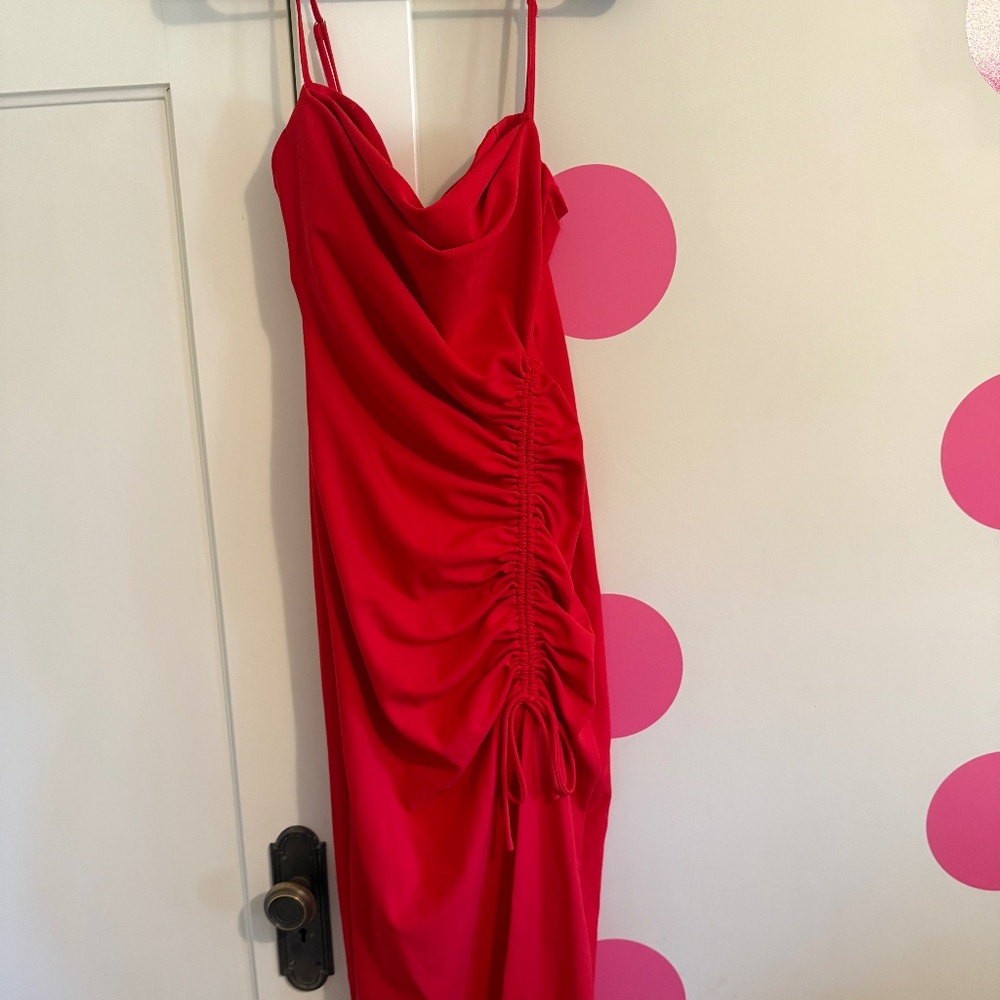 ZARA DRAPED MIDI DRESS Red size medium